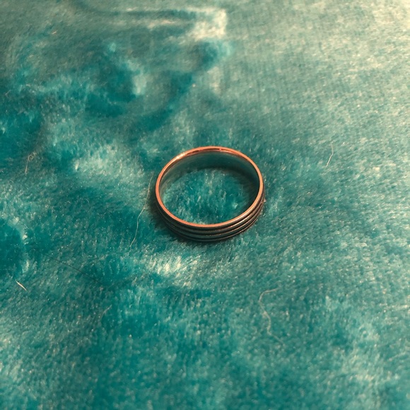 Groom’s Wedding Band; Stainless Steel; Ribbed; Black Inlays - Picture 6 of 6